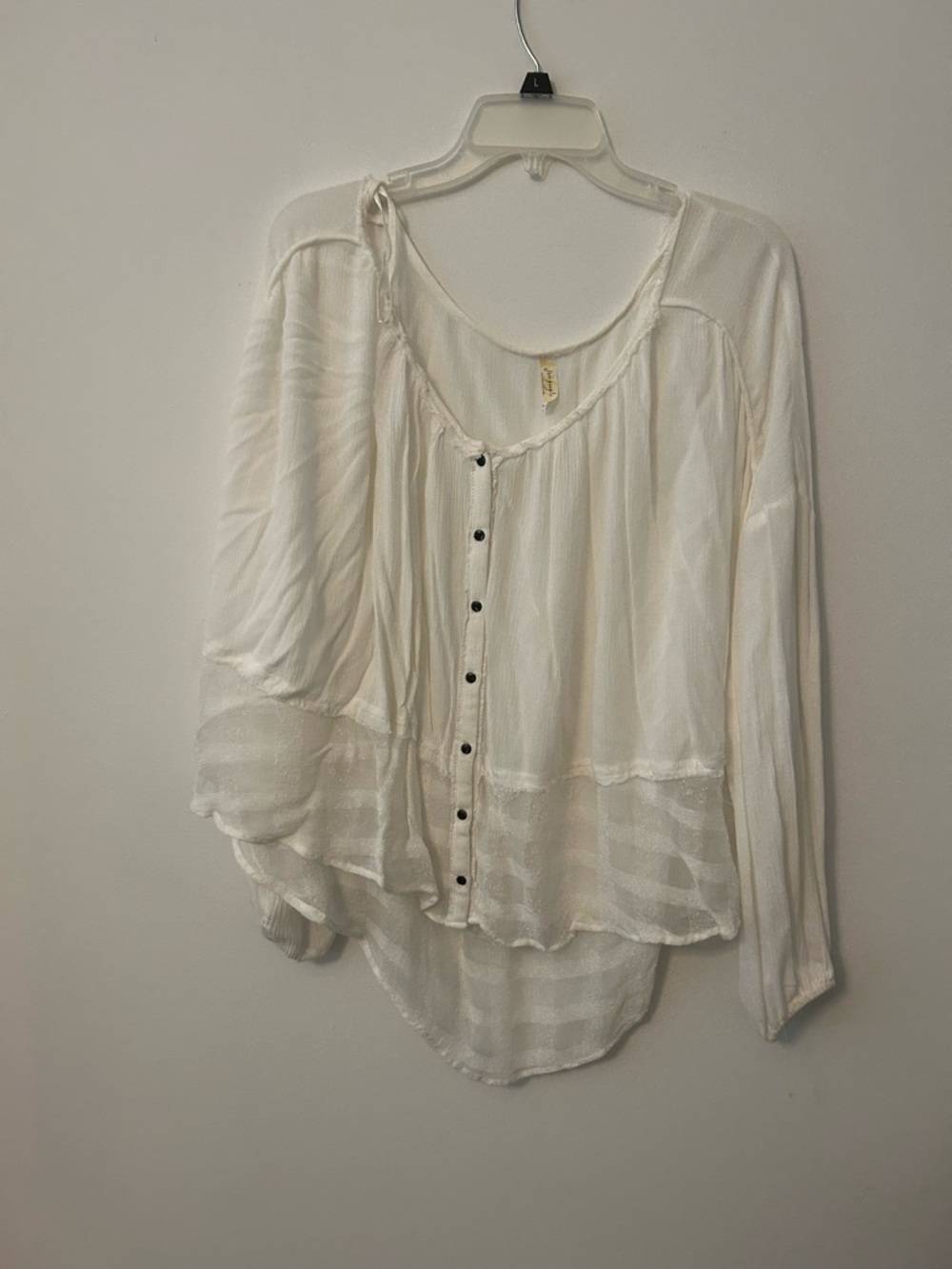 Free People Light Cream Women's Button-Front Peasant Blouse